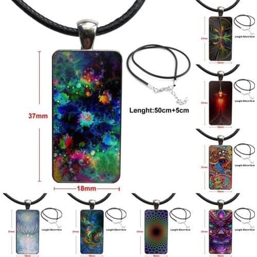 Mysterious Psychedelic For Men Women Gift Fashion Glass Cabochon Pendant Necklace Women Steel Color Choker Rectangle Necklace