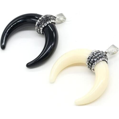 Unique Crescent Shape Pendant Ox Bone and Diamonds Pendant for Jewelry Making DIY Bracelets Necklace Accessories Size 34x35mm