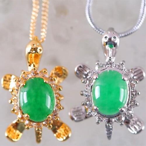 Women Jewelry 15X25MM Animal Turtle Natural Stone Green Jades Pendant For Necklace RK274