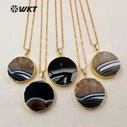 WT-N1098 Wholesale Fashion necklace with natural stone pendant 18 inch long bamboo chain for women jewelry gift