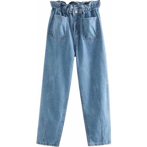Women Jeans Pants Elastic High Waist Casual Button Denim