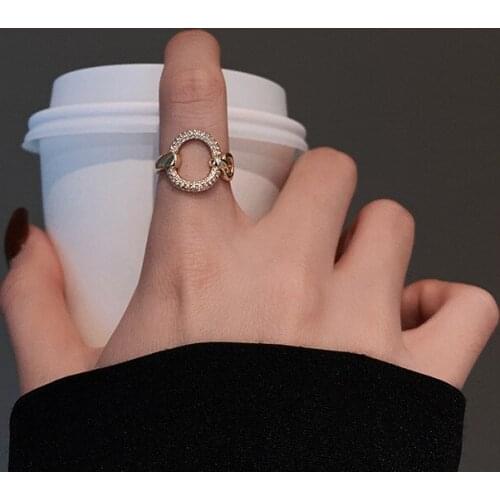 TIMEONLY Delicate CZ Cubic Zircon Charm Rings for Women Hollow Circle Geometric Adjustable Open Rings Brass Gold Accessories