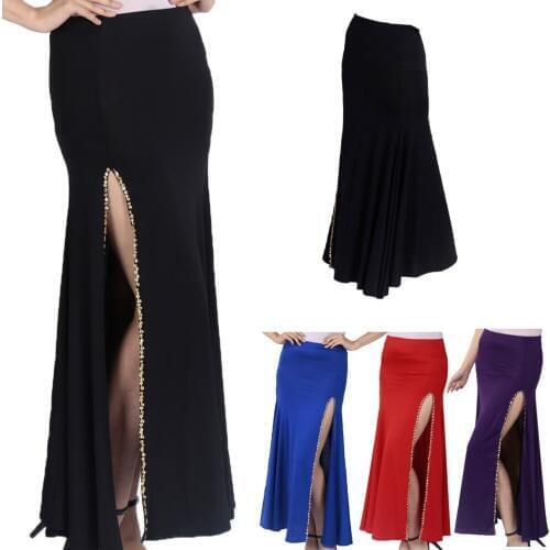 Womens Belly Dance Costumes One Side Slit Long Skirt Tight Hip Split Skirt