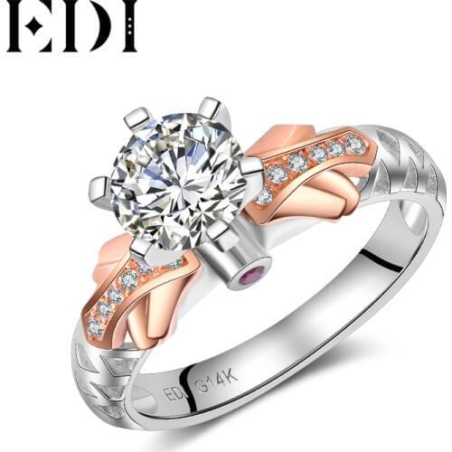 EDI Luxury 1ct Moissanite Diamond 14k 585 Rose White Gold Ring For Women Ruby Engagement Rings Fine Jewelry Christmas Gifts