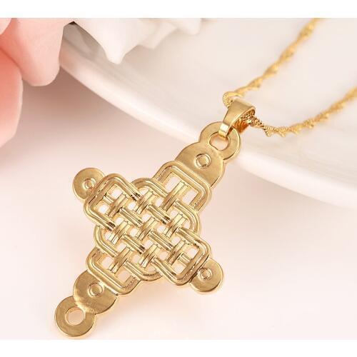 Gold Ethiopia cross knot pendant Necklace For Men/Women Gift Copper Pendant & Chain Lucky JewelryAfrica girls charms festival