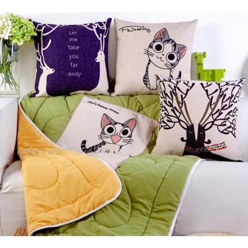 1Pcs Fashion 2 in1 Multifunction Cartoon Cotton linen Folding pillow Cute Camping Pillow Cushion Nap Car Sofa Bolster Blanket
