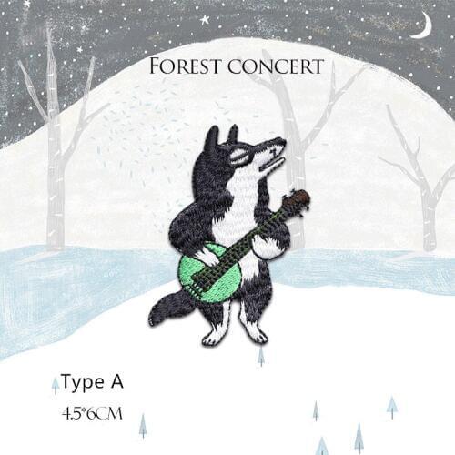 1 Piece Embroidered Singing Wolf with Guitar Patches DIY Applique Cute Jeans Jacket Iron on Sew on Patches for Clothes DIY