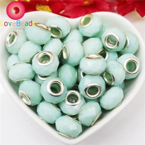 10Pcs 14x8mm Faceted Glass Cut Shape Big Hole European Beads Fit Pandora Charms Bracelet Pendant Charms for Women Jewelry Making