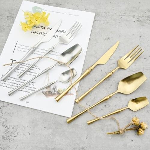 4Pcs 304 Stainless Steel Cutlery Set Western Knife Spoon Fork Dinnerware Set Luxury Matte Gold Tableware Home Kitchen Silverware