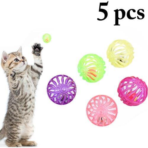 5pcs Funny Cat Ball Toy Hollow Training Cat Interactive Toy Cat Bell Toy For Kitten Pet Supplies