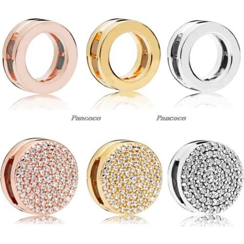 925 Sterling Silver Rose Gold Charm Reflexions Dazzling Elegance Clip Beads Fit Pandora Bracelet & Bangle Jewelry