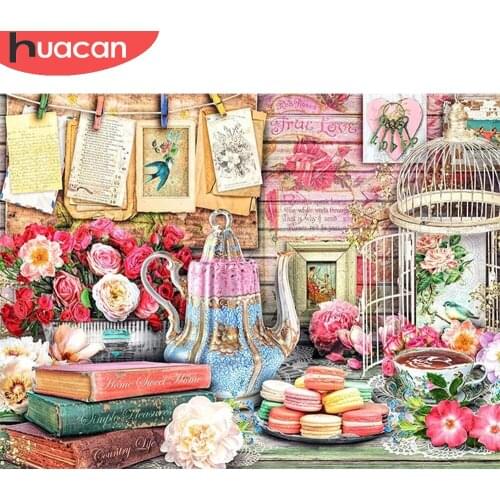 HUACAN 5d Diamond Painting Flower Rose Diamond Embroidery Mosaic Table Scenery Home Decor Wall Stickers