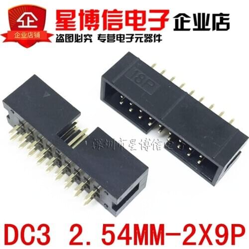 Free shipping 10pcs 2.54MM 2X9pin DC3 18 Pin Straight Male Shrouded PCB IDC Socket Box header Connector PCB 18P 2*9P