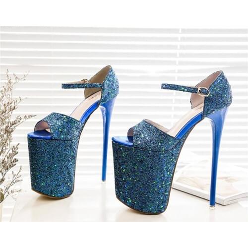 2019 summer high-heeled sandals 20cm ultra-high stiletto platform waterproof sequins fashion sexy wedding nightclub Ladies shoes