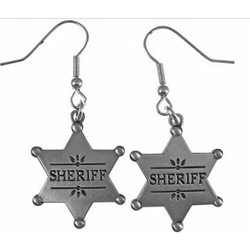 Zinc Alloy Metal Souvenir Gift Jewelry Custom Sheriff Western Badge sheriff star Earring