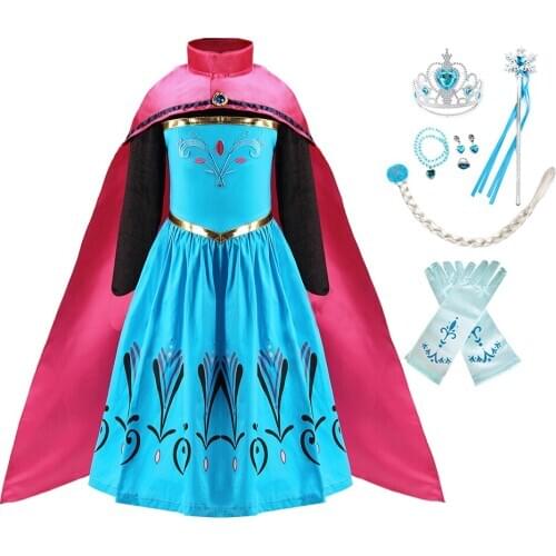 Children Princess Costume Girl Snow Elsa Queen Fancy Dress Up Embroidery Long Sleeve Disguise Halloween Cosplay Carnival Clothes