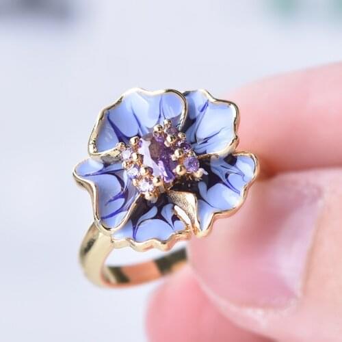 Elegant Fashion Purple Rhinestones Crystal Rings for Women Engagement Wedding band Jewelry Accessories Cute Flower Rings
