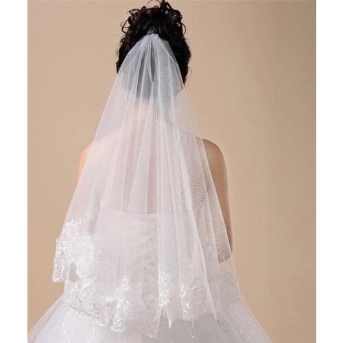 Fabulous Women Bridal Short Wedding Veil White One Layer Lace Flower Edge Appliques wedding accessories for women bride