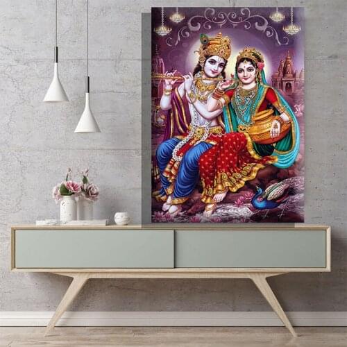 India Religion Lord Radha Krishna Canvas Painting Portrait Posters and Prints on The Wall Art Picture for Living Room Home Decor