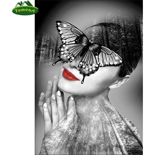 Beautiful Girl Butterfly Picture,diy Diamond Painting Full Square Diamond Mosaic Embroidery Black White Butterfly Angel Wall Art