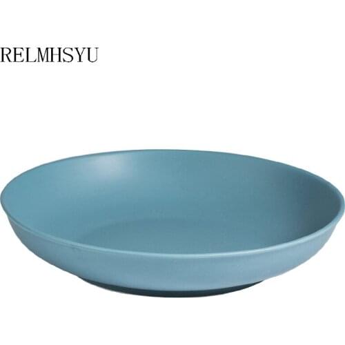 1PC RELMHSYU Japanese Style 8 Inch Ceramic Snack Rice Plate Disc Western Food Deep Soup Dinner Plate Household Tableware