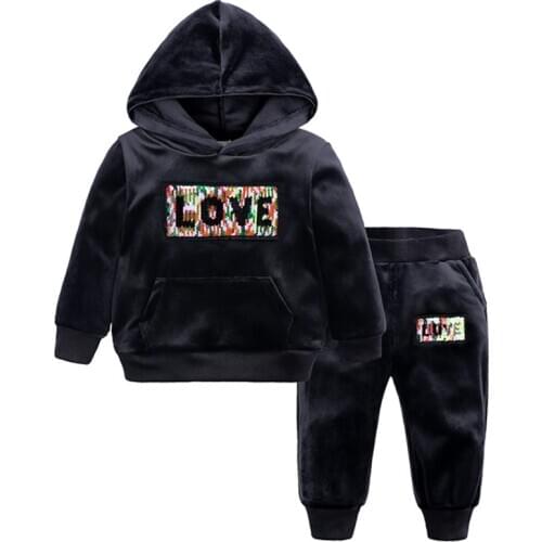 2021 Spring Autumn Children Set Hooded Sports Coat+Long Pants 2 Pieces Baby Set Love Letter Printed Kid Boys Girls Clothing Set