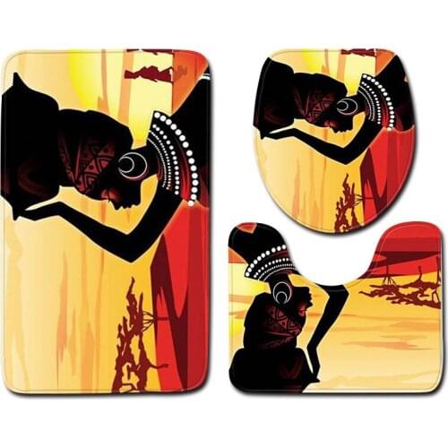 Modern Style Bath Mat African Woman Printed Bathroom Carpet Set Shower Room Bath Mat Absorbing Toilet Rugs Bathroom Foot Mat
