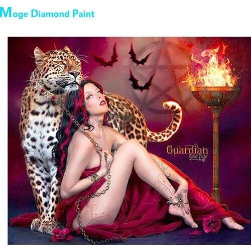 Beauty and Beast Diamond Painting Portrait Animal Round Full Drill Leopard Woman 5D Nouveaute DIY Mosaic Embroidery Gifts