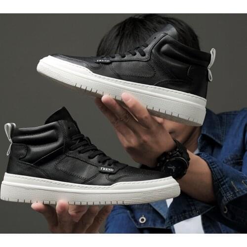 Men shoes leather fashion High Tops Male boots Luxury Brand mens casual sneakers waterproof lace up flats solid color shoes