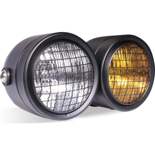 12v H4 Bulbs Metal Motorcycle Retro High Low Beam Mount Grill Headlightl Twin Dominator HeadLamp Head lights For Honda Yamaha