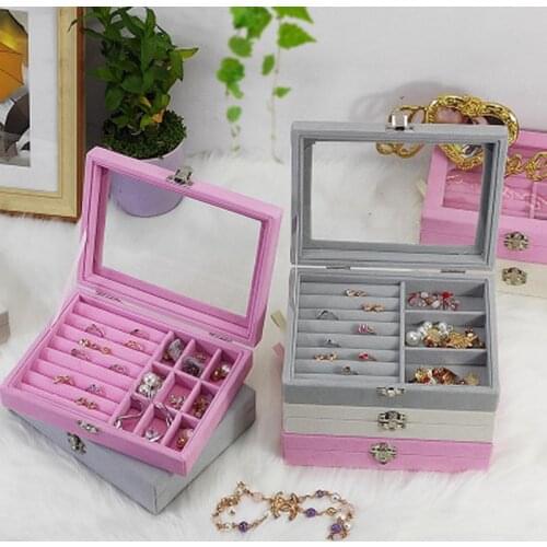 Hot Sales Fashion Portable Velvet Jewelry Ring Jewelry Display Organizer Box Tray Holder Earring Jewelry Storage Case Showcase