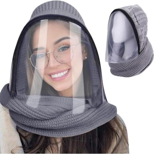 Full Face Mask Knitted Headwear Scarves Transparent Hooded Winter Warm Hat Christmas Gift for Woman Man Outdoor Cycling Sports