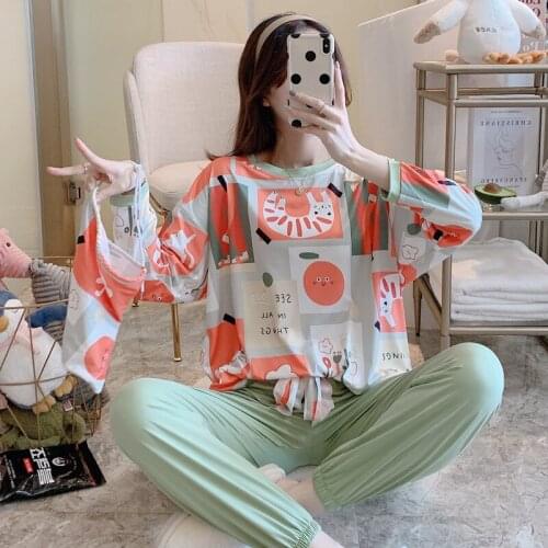 Cute Crayon Shin-chan Womens Pajamas Autumn Long Sleeve Pyjama Sweet Casual Loose Pijamas Cloth Bag Sleepwear Loungewear Nighty