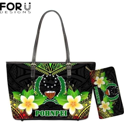 FORUDESIGNS Fashion Large Capacity Women Handbag/Purse Pohnpei Tribal With Polynesian Plumeria Prints Lady Pu Totes Bags Wallets