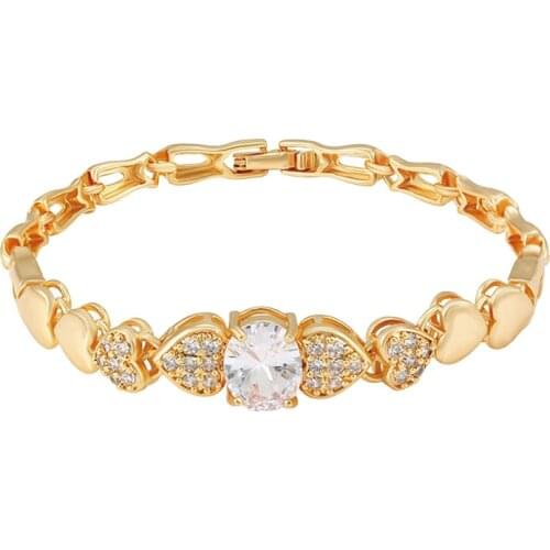 MxGxFam ( 18.5 cm ) Oval Zircon Watch Bracelets For Women Fashion Jewelry Gold Color 18 k AAA+ CZ Gift