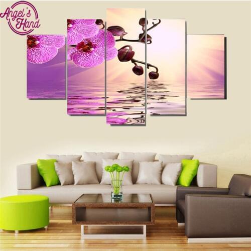 New Pink orchid needlework flower multi 5pcs cross stitch 5d diy diamond painting mosaic for living room weeding gifts