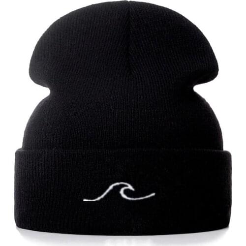 New Wavy Embroidery Casual Beanies for Men Women Fashion Knitted Winter Hat Solid Color Hip-hop Skullies Hat Bonnet Unisex Cap