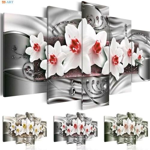 Orchids Prints Blossom Flowers Canvas Painting Canvas Art 5 Panel Wall Art Wall Pictures for Living Room Framed Gift for Her
