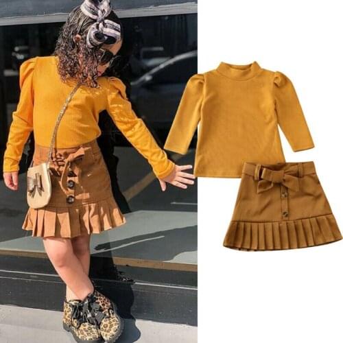 1-5Y Toddler Baby Girl Clothes Sets Xmas Solid Kids Long Sleeve T-shirt Bowknot A-Line Skirts Autumn Clothes