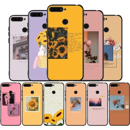 Great art prints flowers Sunflower Rose Black TPU Soft Phone Case For Honor 8X 9 8 10 20 30 Lite Pro MATE 9 10 20 30 Pro Lite