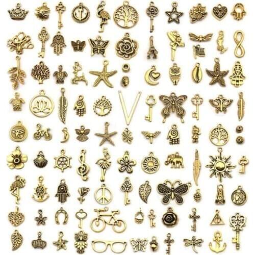 20Pcs Tibetan Antique Gold Charm Mixed Pendants for Bracelet Necklace Jewelry Making Diy Handmade Accessory
