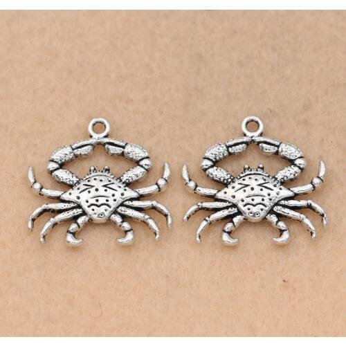 KJjewel Antique Silver Plated Crab Charms Pendants for Jewelry Making Bracelet Accessories Diy Findings 15x17mm 10pcs