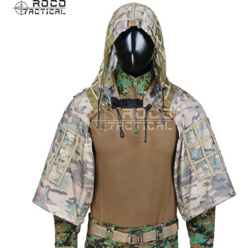 ROCOTACTICAL Army Sniper Coat Viper Hood Tactical Combat Sniper Suit Ghillie Suit Hood for Airsoft Paintball CP Multicam