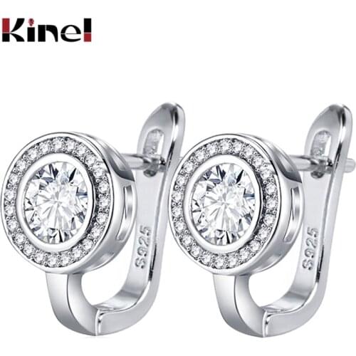 Kinel Trendy Round White Cubic Zirconia Stud Earrings For Women Gold Color CZ Ear Studs Personality Wedding Jewelry Gifts