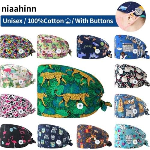 High Quality Pet Grooming Doctor Working Hats Pharmacist Hats Printed Tooth Health Check Scrubs Women Hats Medical Accessories