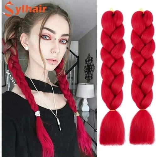 Sylhair Ombre Braiding Hair Extensions Synthetic Heat Resistant Jumbo Braids 100g/pc 24Inch Green/Gray/Purple/Blue/Black Hair