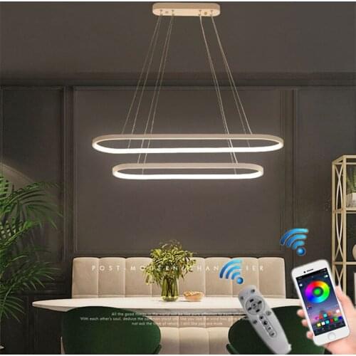 Modern Remote Ring LED Pendant Lights Hang Lamp For Dining Living Room Bedroom Salon Office Lustre Luces Kitchen Accesories