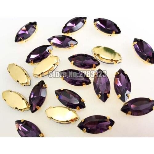 AAA Glass Crystal Deep purple Gold bottom sew on claw rhinestones with holes Sewing On Garment DIY accessories