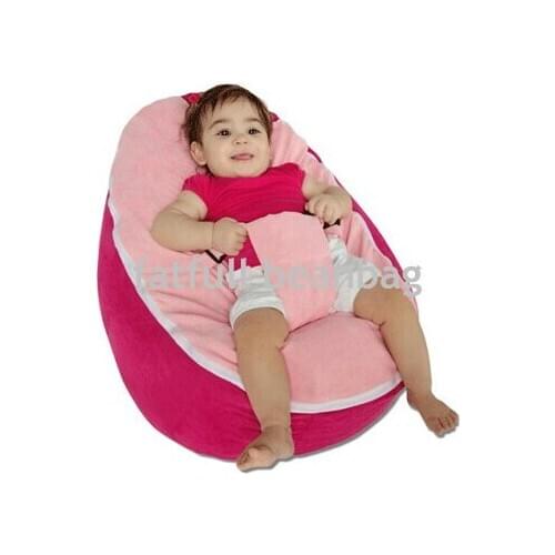 COVER ONLY, NO FILLINGS - Hot pink baby bean bag with harness strap beanbag sofa seat
