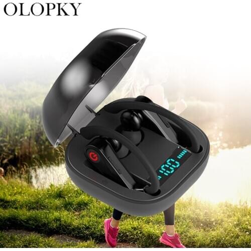 TWS Bluetooth 5.0 Ear Hook Headsets Handsfree Wireless Earphone Stereo Music Audio Receiver Earbud With Power Valum Display Box